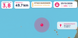 Stima automatica QuakeMon: possibile terremoto Mw 3,8 QuakeMon: stima automatica non ufficiale, evento 41110; magnitudo e posizione possono essere riviste