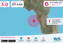 Terremoto M3,0 – Costa Calabra nord-occidentale (Cosenza) – dati INGV