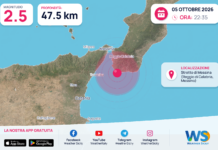 Terremoto M2,5 – Stretto di Messina (Reggio di Calabria, Messina) – dati INGV