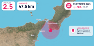 Terremoto M2,5 – Stretto di Messina (Reggio di Calabria, Messina) – dati INGV