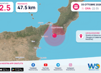 Terremoto M2,5 – Stretto di Messina (Reggio di Calabria, Messina) – dati INGV