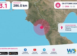 Terremoto M3,1 – Golfo di Policastro (Salerno, Potenza) – dati INGV