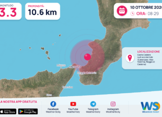 Terremoto M3,3 – Costa Calabra sud-occidentale (Catanzaro, Vibo Valentia, Reggio di Calabria) – dati INGV