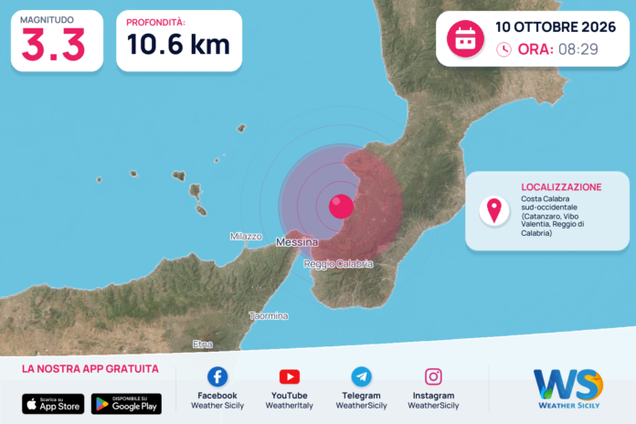 Terremoto M3,3 – Costa Calabra sud-occidentale (Catanzaro, Vibo Valentia, Reggio di Calabria) – dati INGV