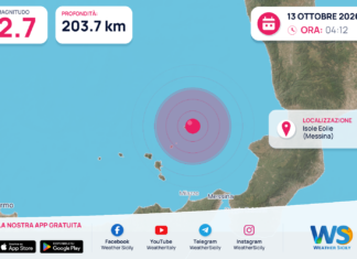 Terremoto M2,7 – Isole Eolie (Messina) – dati INGV
