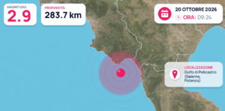 Terremoto M2,9 – Golfo di Policastro (Salerno, Potenza) – dati INGV